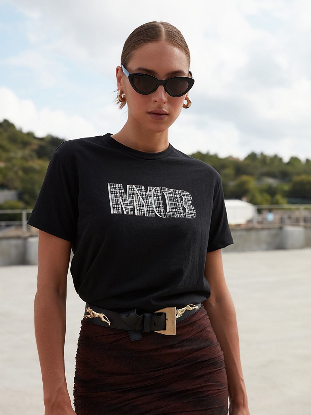 

Trendyol Women Printed Pure Cotton T-shirt, Black