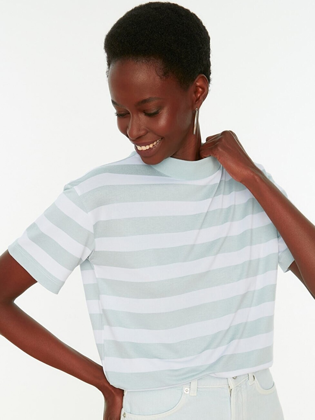 

Trendyol Women Striped T-shirt, Blue