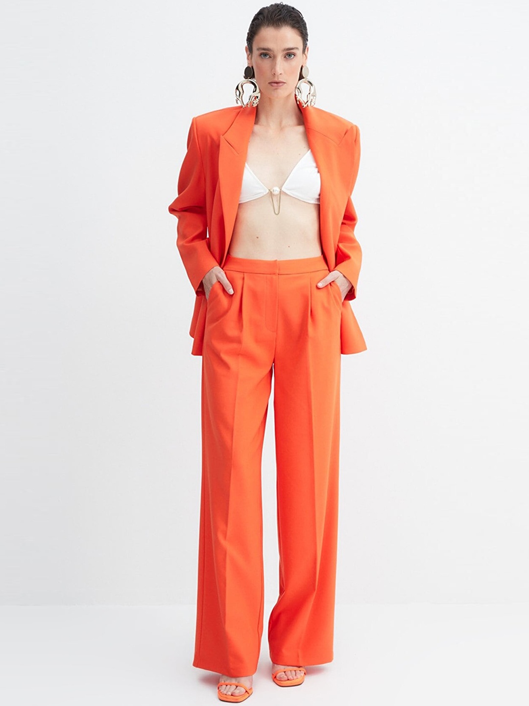 

Trendyol Women Mid-Rise Parallel Trousers, Orange