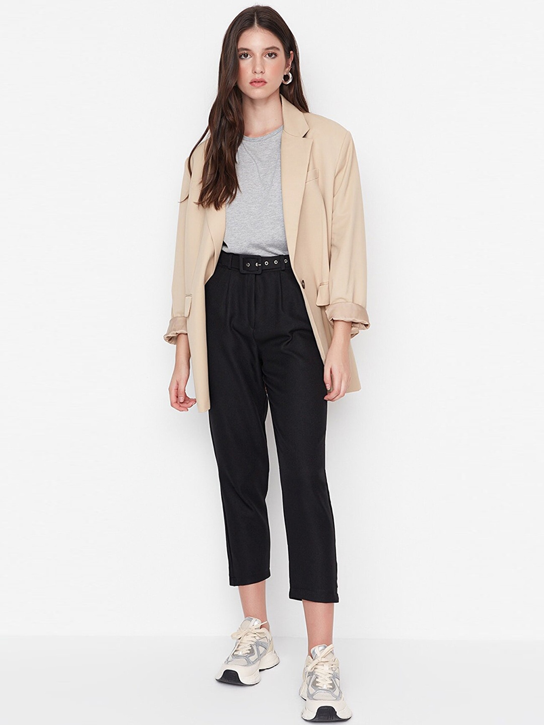 

Trendyol Women Pleated Trousers, Black