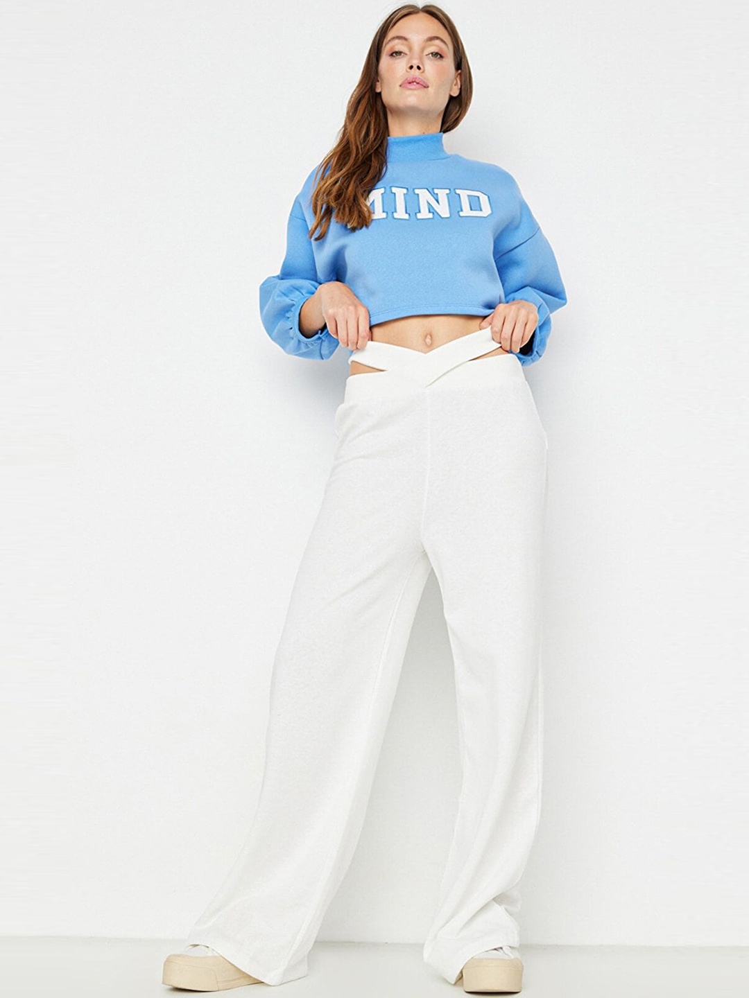 

Trendyol Women Regular Fit Parallel Trousers, Off white