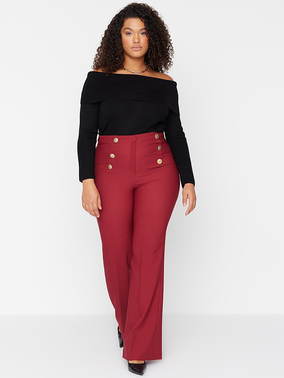 

Trendyol Women Mid-Rise Parallel Trousers, Burgundy