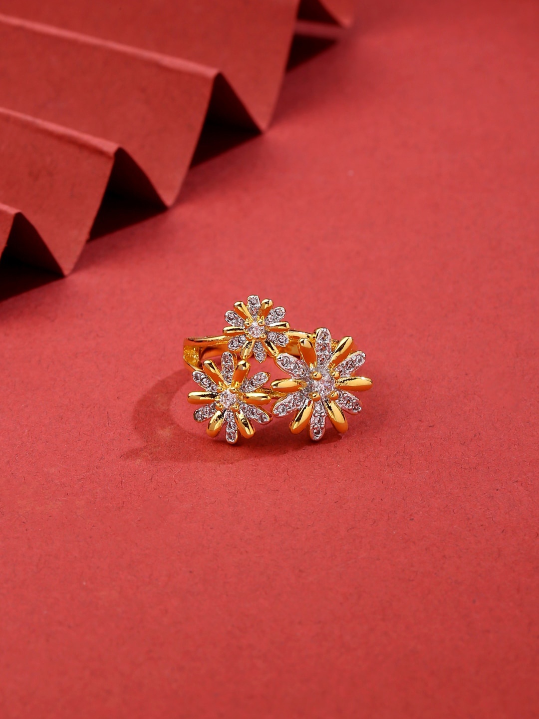 

Tistabene Gold-Plated Stone Studded Blooming Flowers Shaped Finger Ring