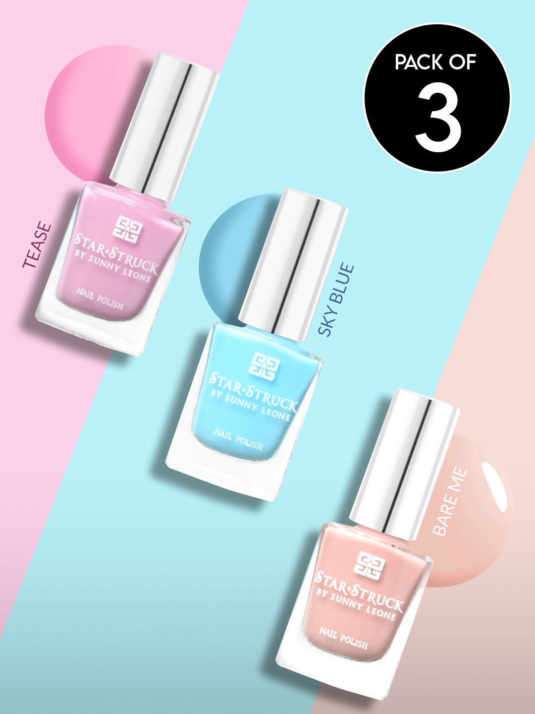 

STARSTRUCK BY SUNNY LEONE Set of 3 Pastel Rainbow Nail Polish - 8 ml Each, Pink