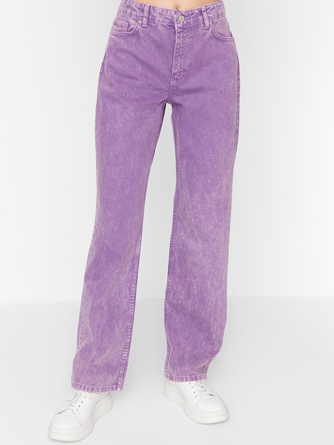 

Trendyol Women Boyfriend Fit Pure Cotton Jeans, Purple