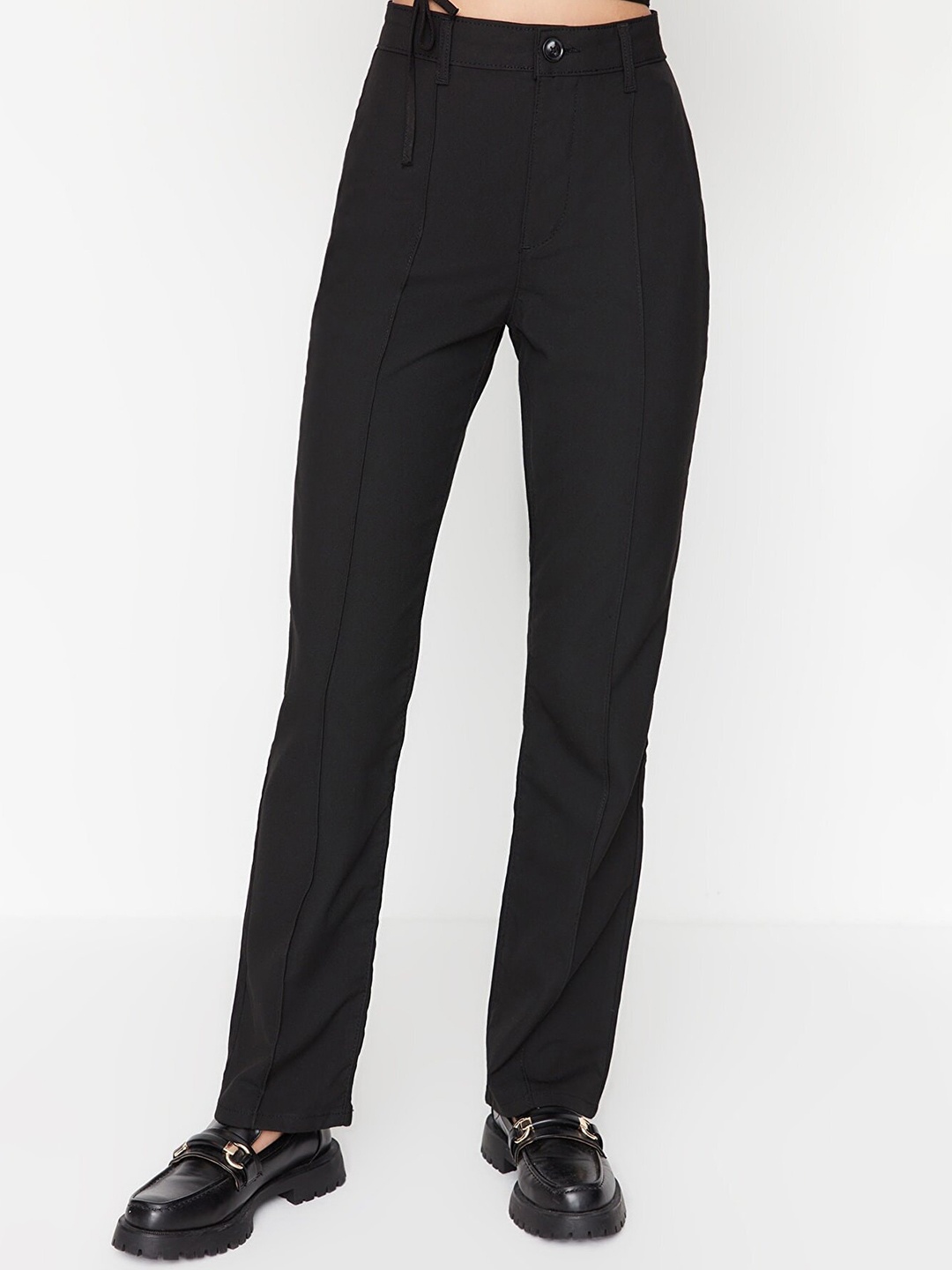 

Trendyol Women High-Rise Cotton Trousers, Black