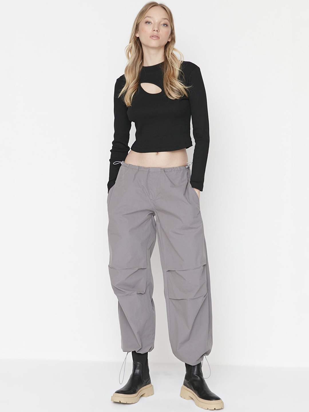 

Trendyol Women Regular Fit Cotton Joggers, Grey
