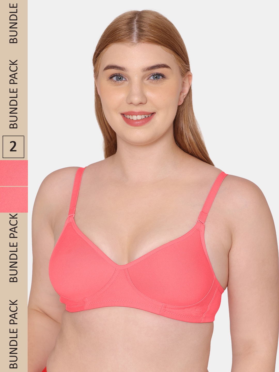 KOMLI Pack Of 2 Lightly Padded Bra, Coral