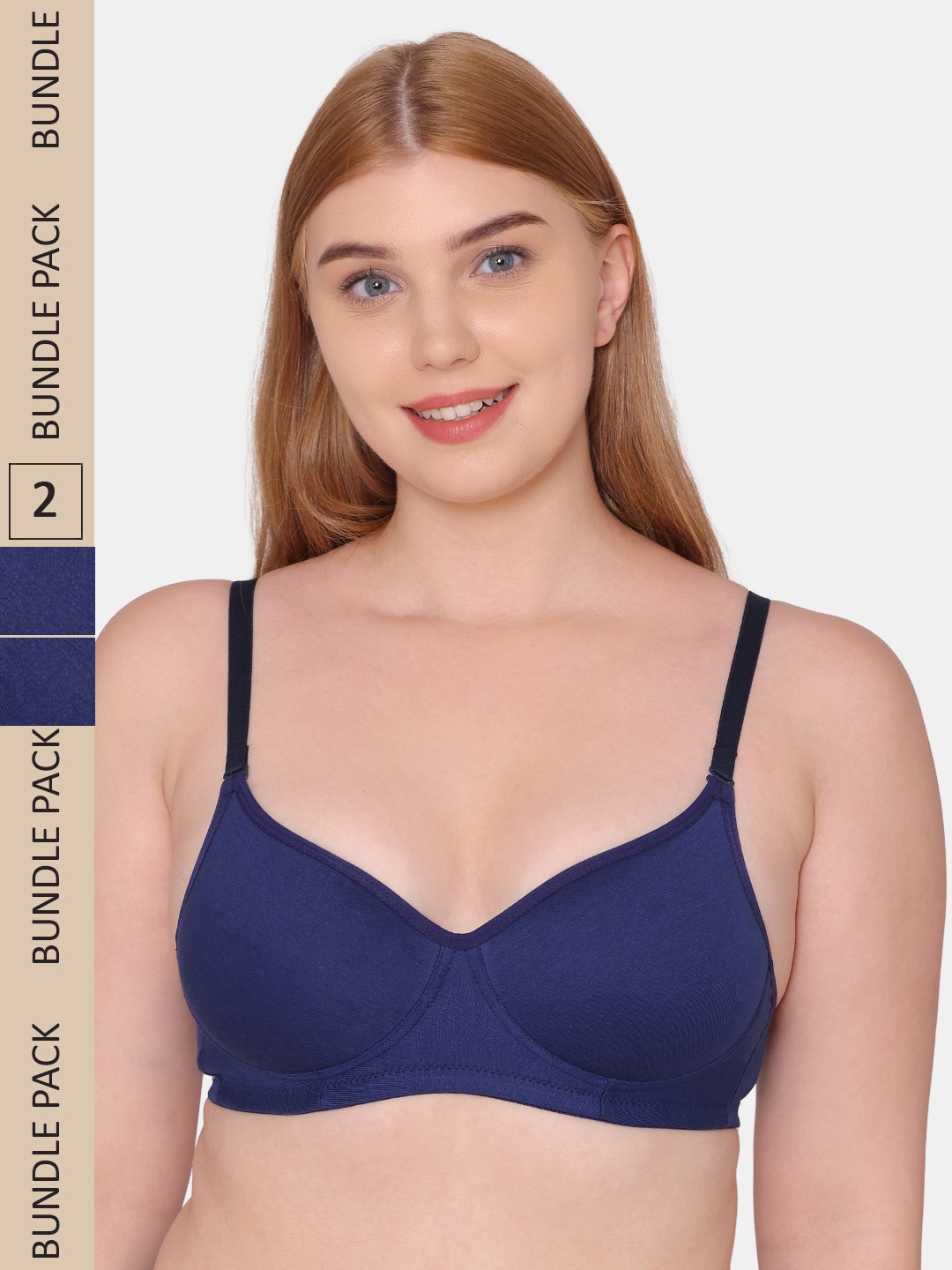 

KOMLI Pack Of 2 Lightly Padded Non-Wired Cotton Bra, Navy blue