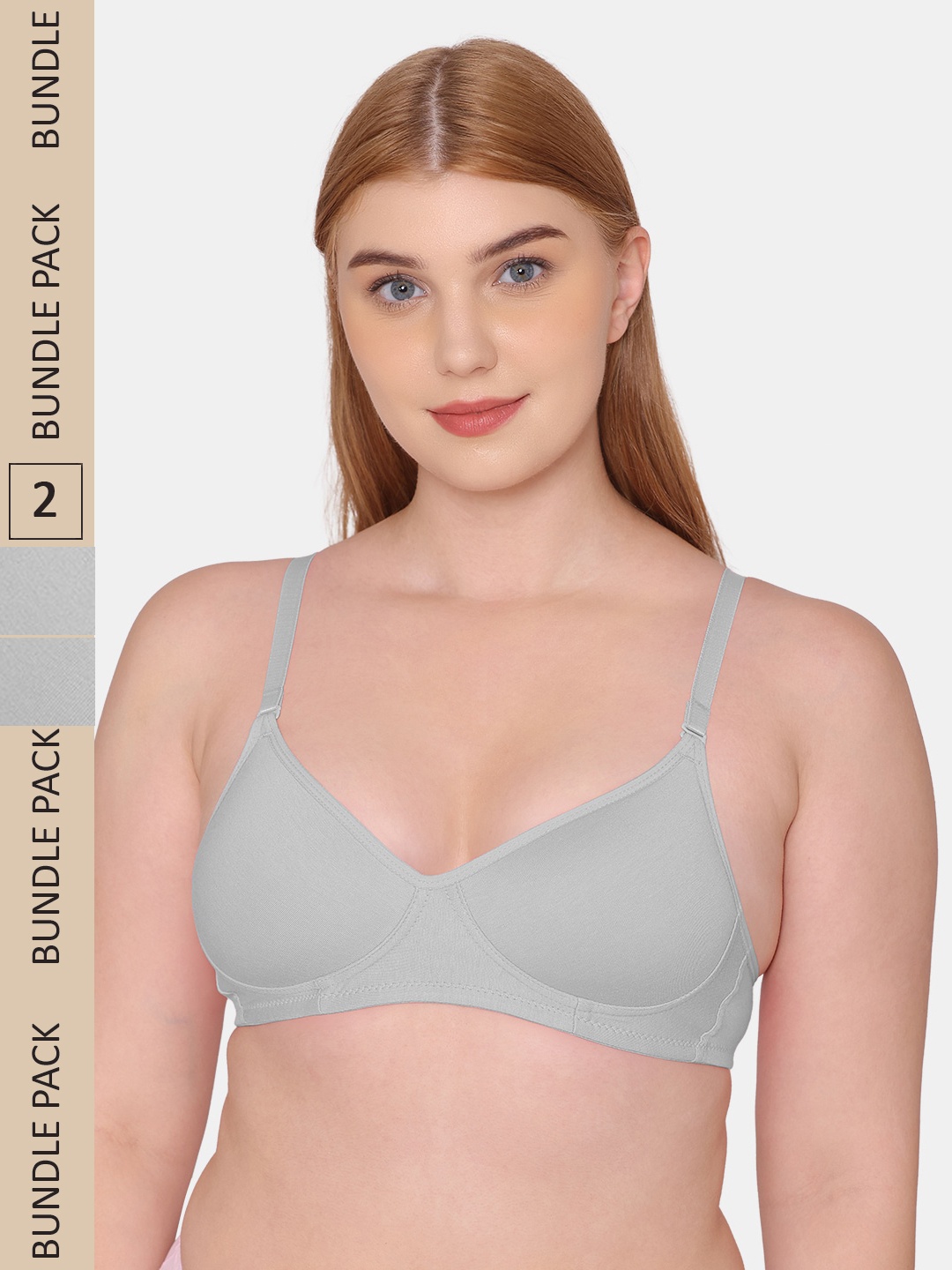 

KOMLI Pack Of 2 Lightly Padded Non-Wired Cotton Bra, Grey