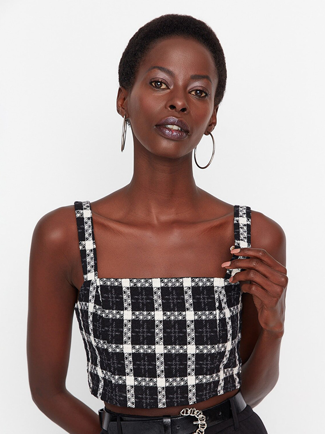 

Trendyol Checked Crop Top, Black