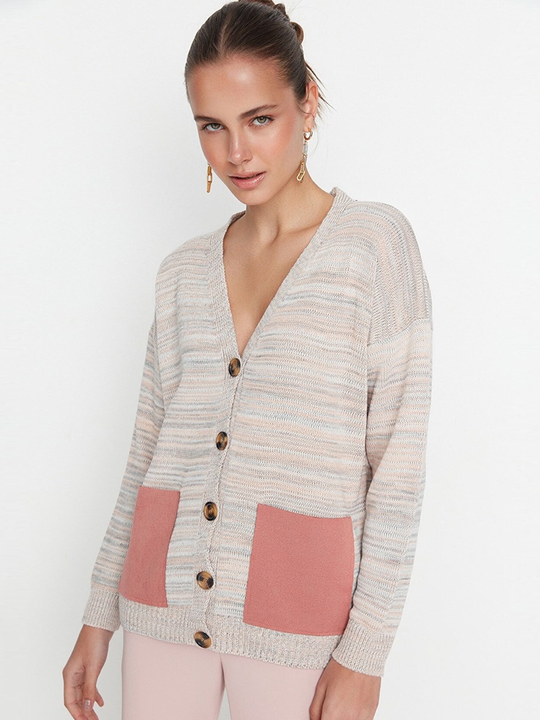 

Trendyol Women Striped Acrylic Cardigan, Off white