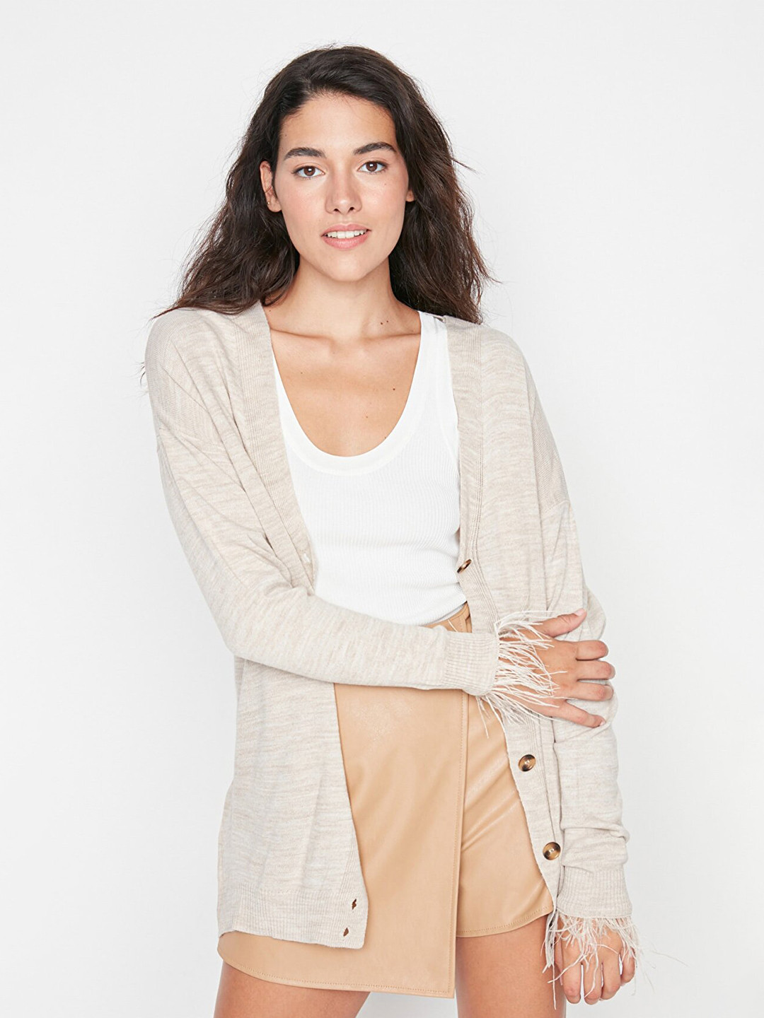 

Trendyol Women Longline Tie-Up Shrug, Beige