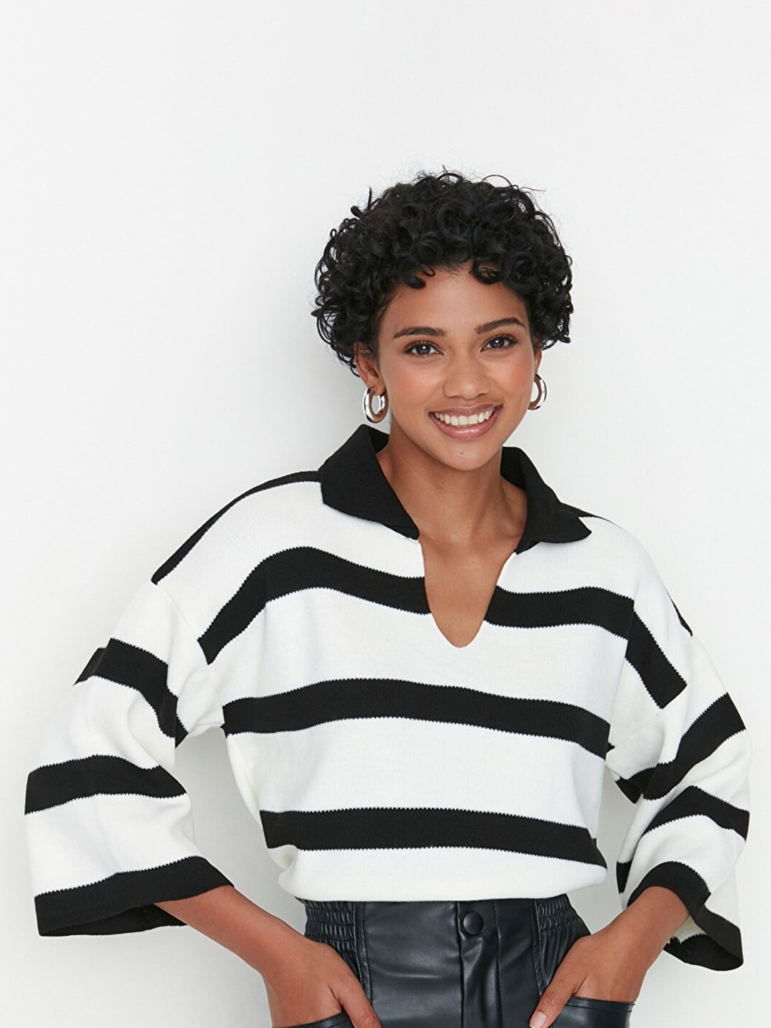 

Trendyol Striped Extended Sleeves Top, Black