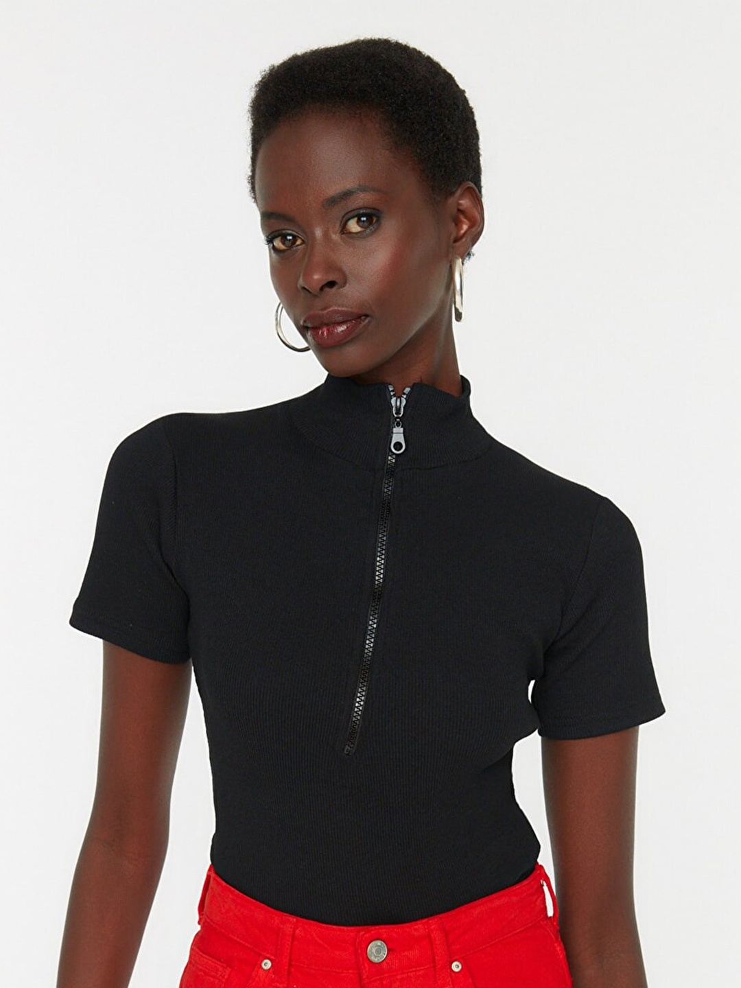 

Trendyol High Neck Fitted Top, Black