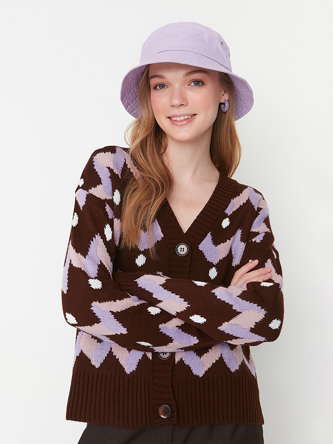 

Trendyol Women Printed Acrylic Cardigan, Brown