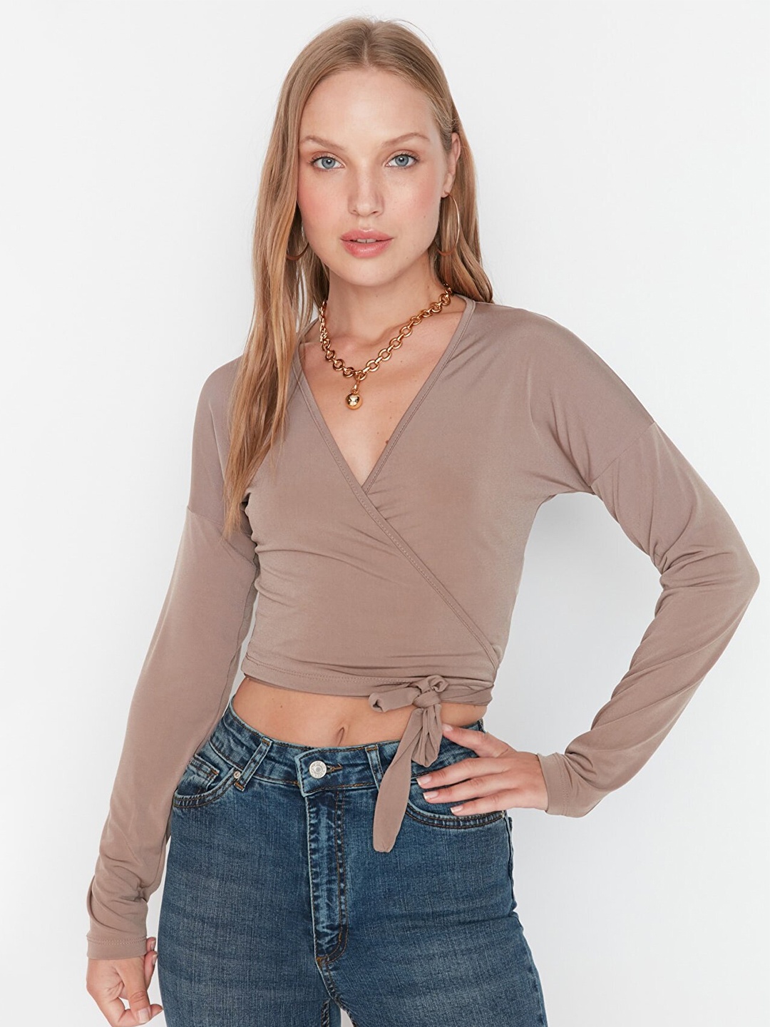 

Trendyol Wrap Crop Top, Brown