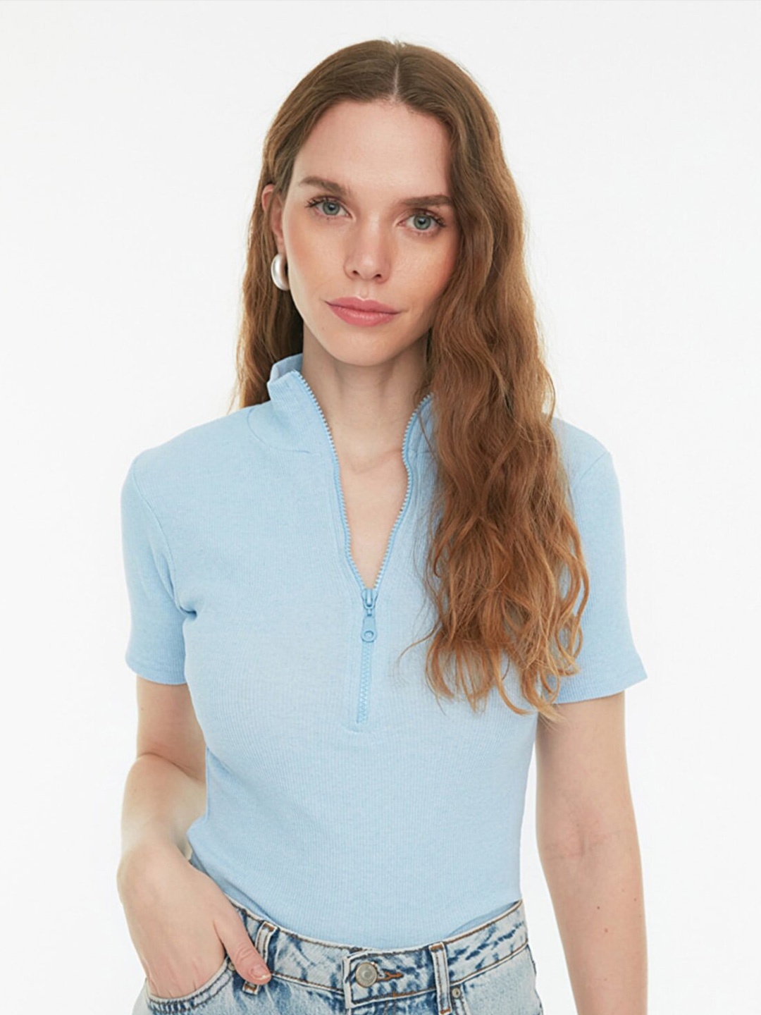 

Trendyol High Neck Fitted Top, Blue