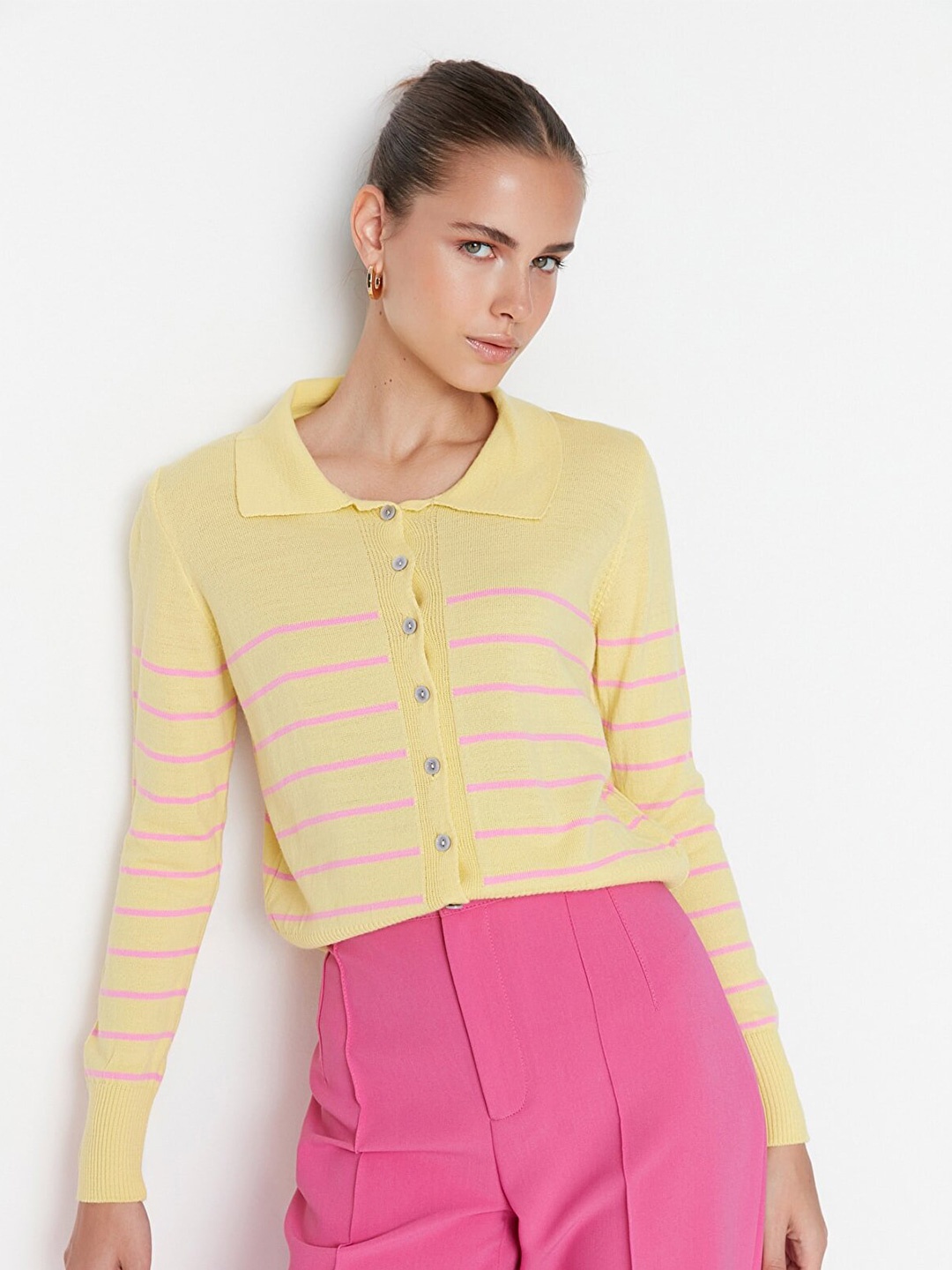 

Trendyol Striped Acrylic Cardigan, Yellow