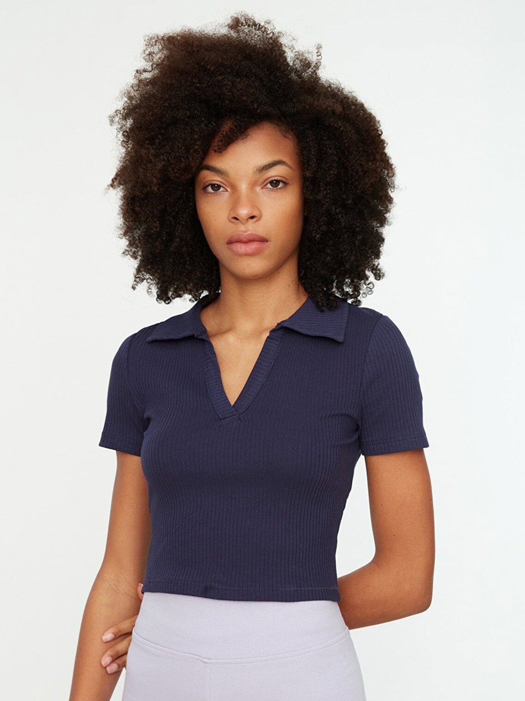 

Trendyol Shirt Collar Crop Top, Navy blue