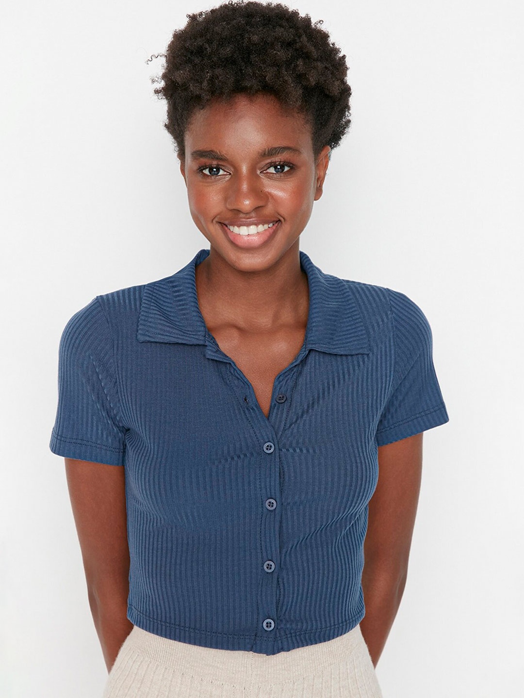 

Trendyol Shirt Style Crop Top, Blue