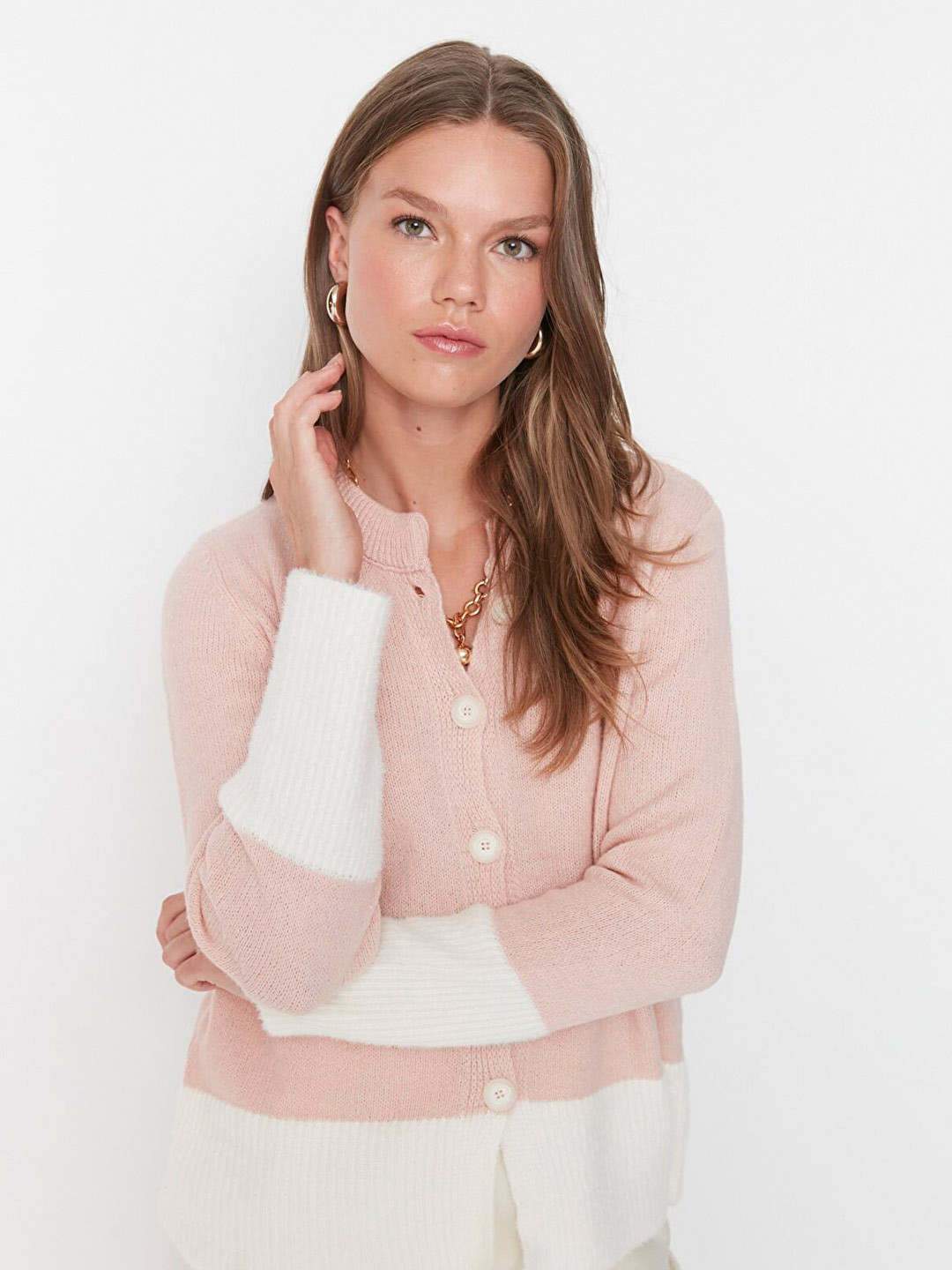 

Trendyol Colourblocked Mandarin Collar Top, Pink