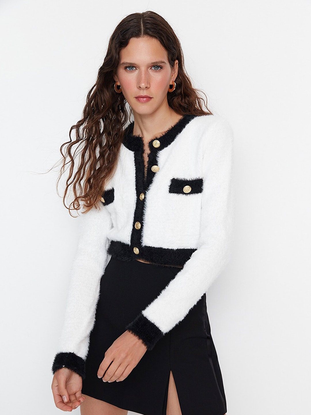 

Trendyol Colourblocked Shirt Style Crop Top, White