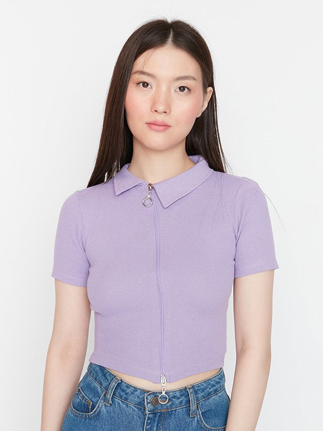 

Trendyol Shirt Style Crop Top, Violet