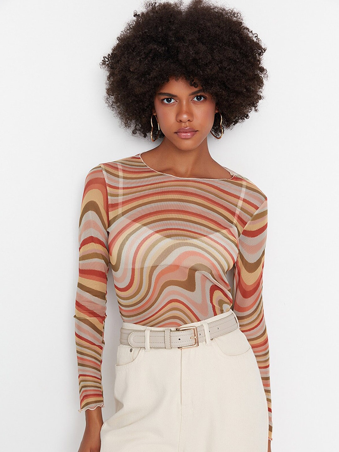 

Trendyol Striped Round Neck Top, Beige