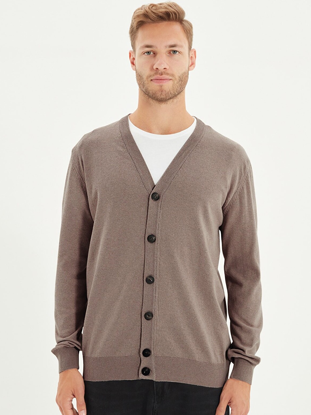 

Trendyol Men Cotton Open Front Jacket, Brown