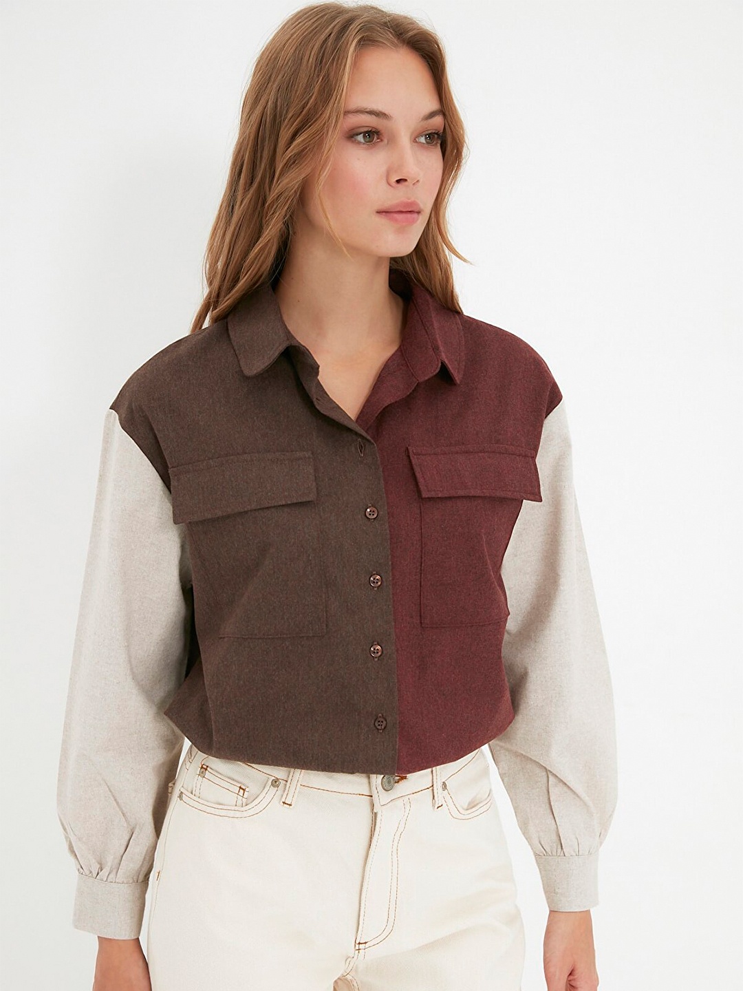 

Trendyol Women Colourblocked Casual Shirt, Brown