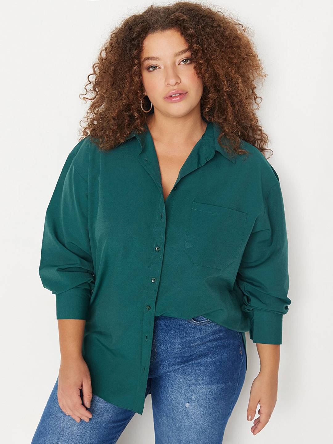 

Trendyol Women Cotton Casual Shirt, Green