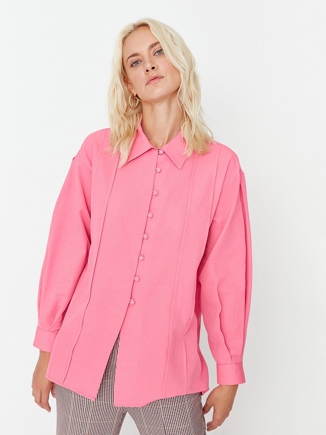 

Trendyol Women Cotton Casual Shirt, Fuchsia