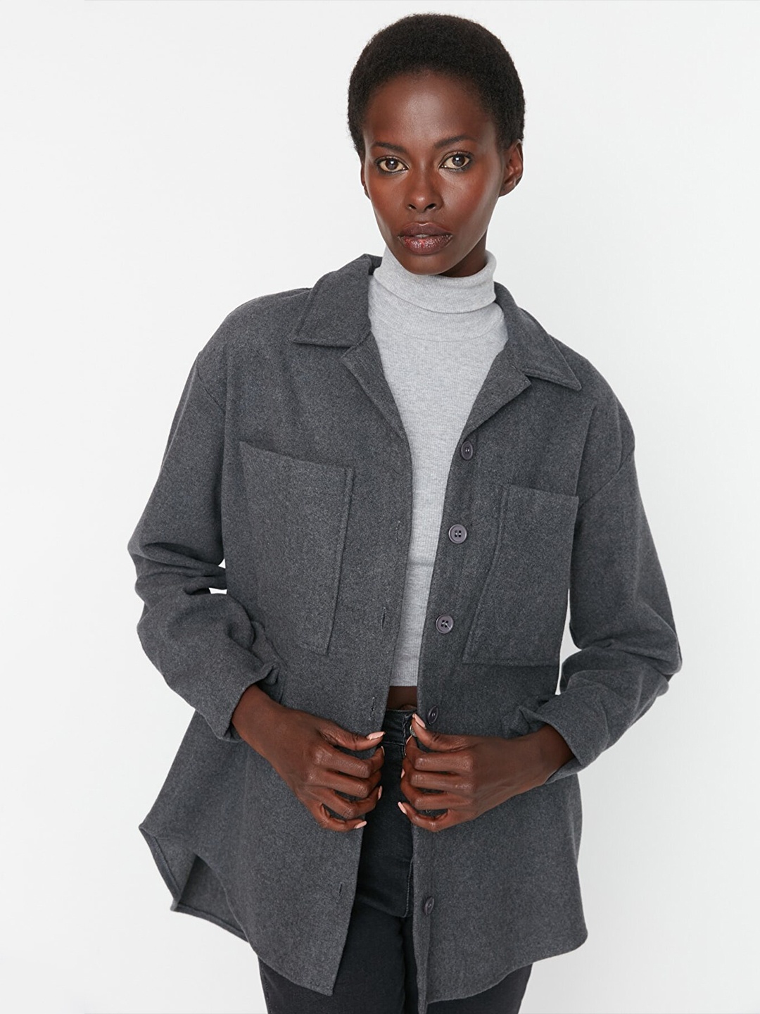 

Trendyol Women Cotton Casual Shirt, Charcoal