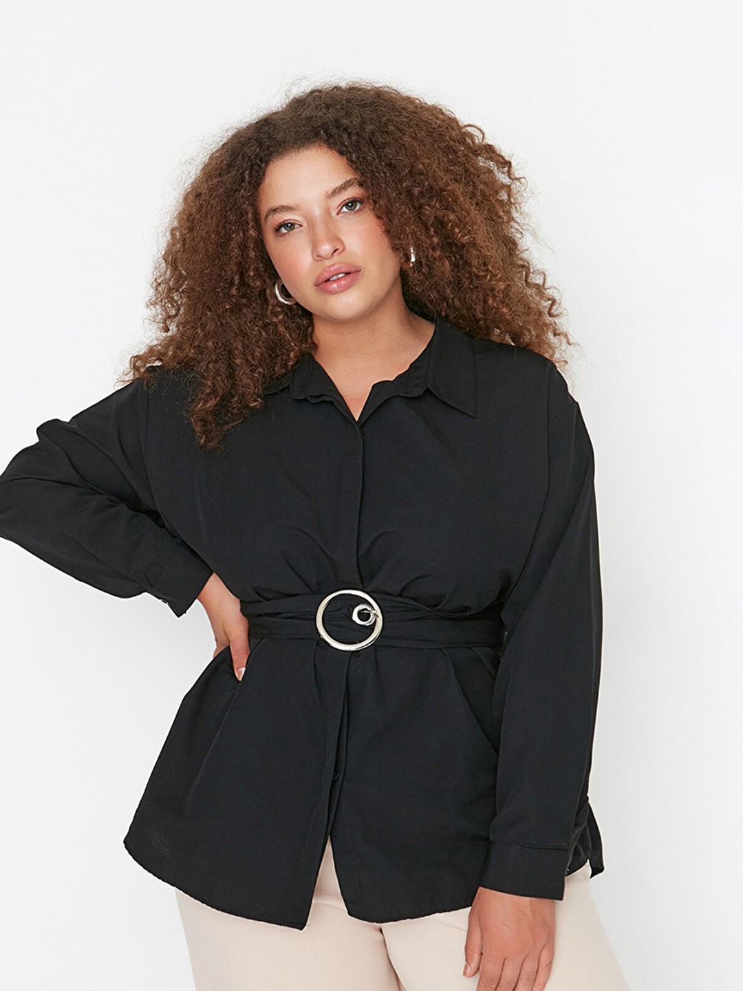 

Trendyol Women Cotton Casual Shirt, Black