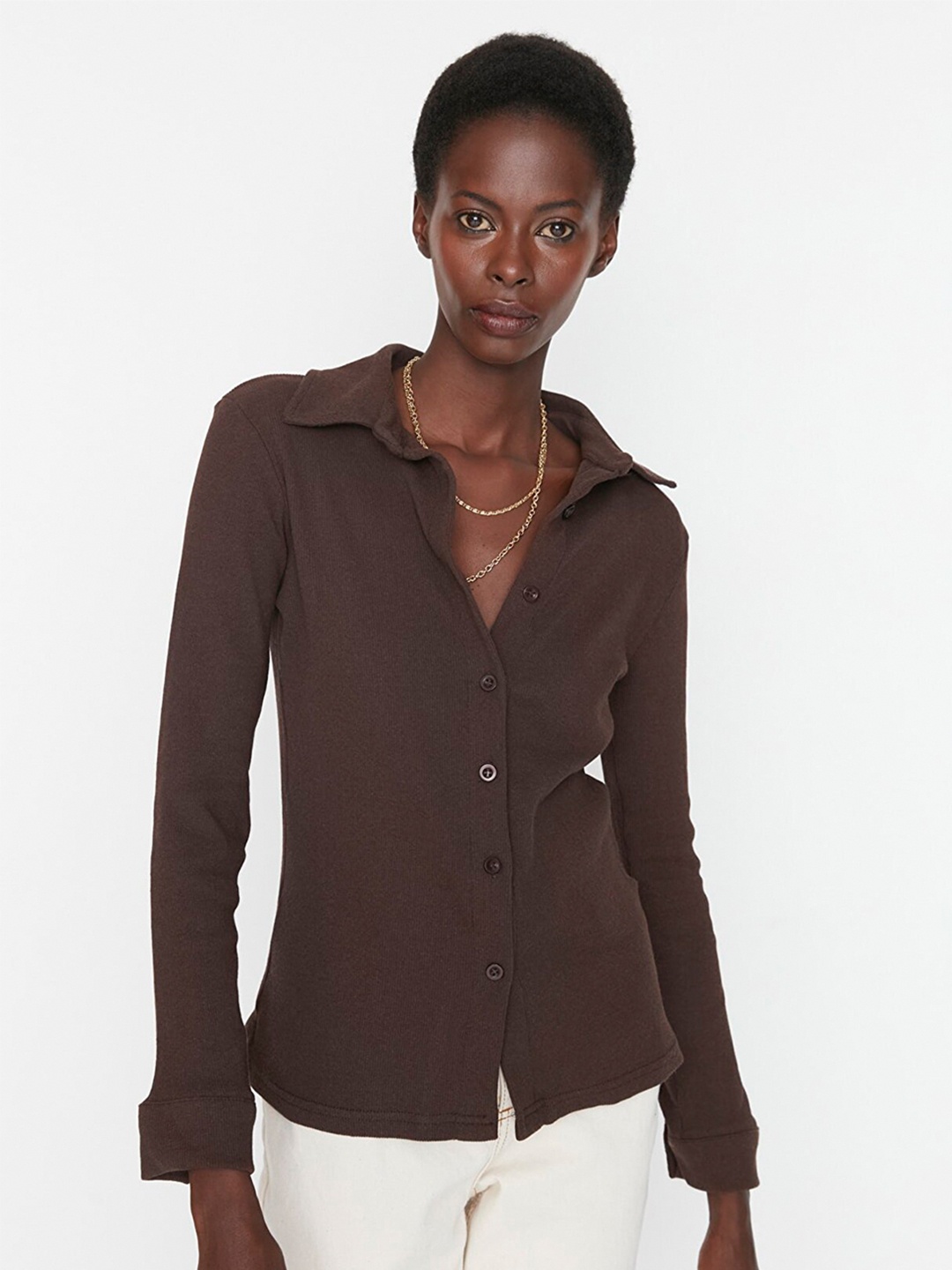 

Trendyol Women Casual Cotton Shirt, Brown