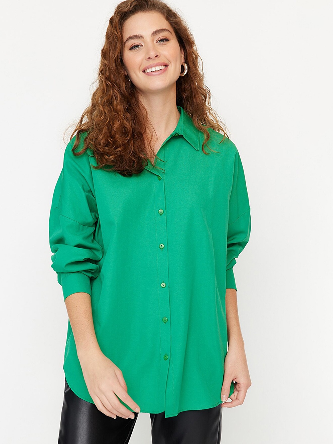 

Trendyol Women Casual Cotton Shirt, Green