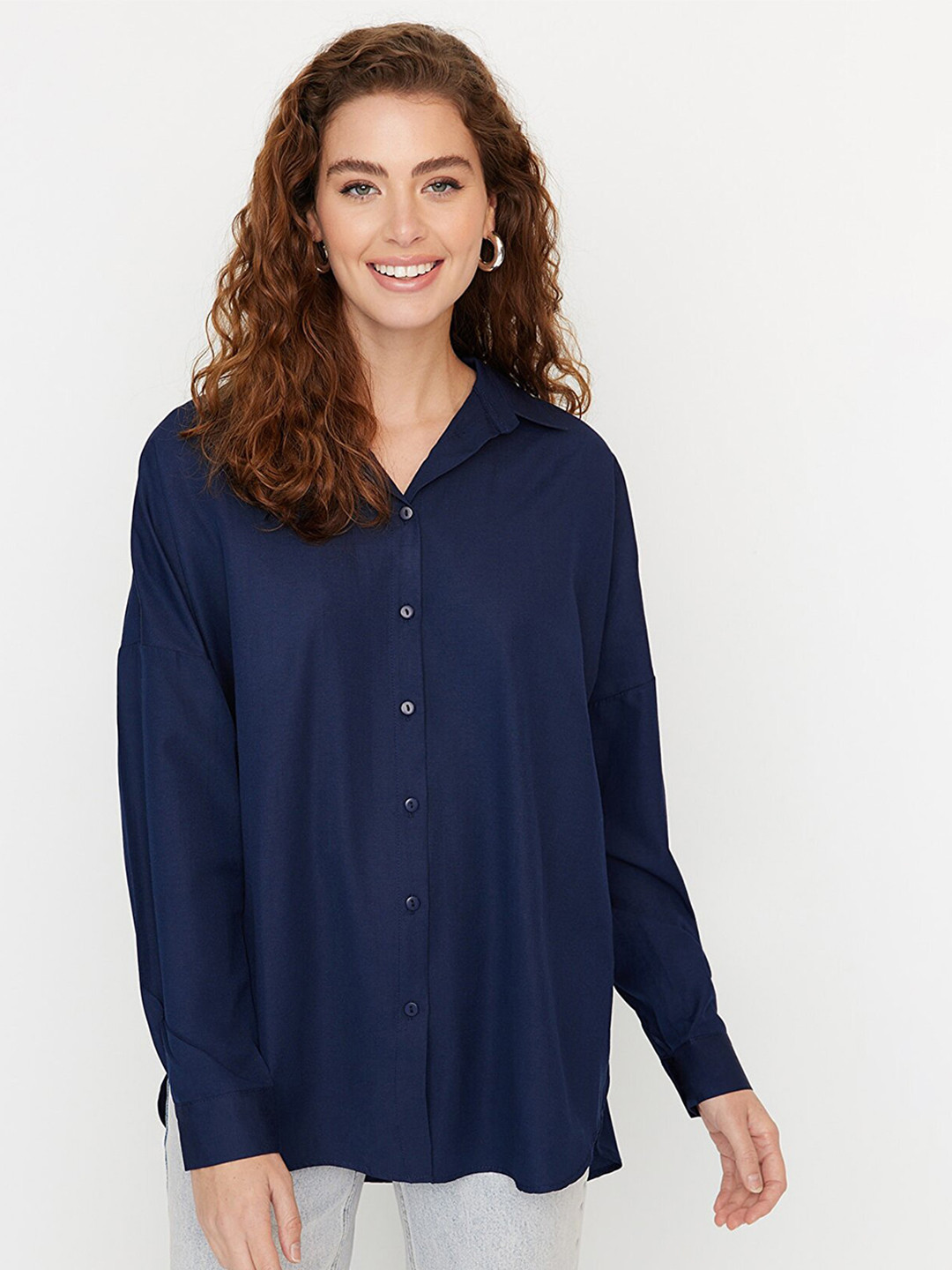 

Trendyol Women Casual Cotton Shirt, Navy blue