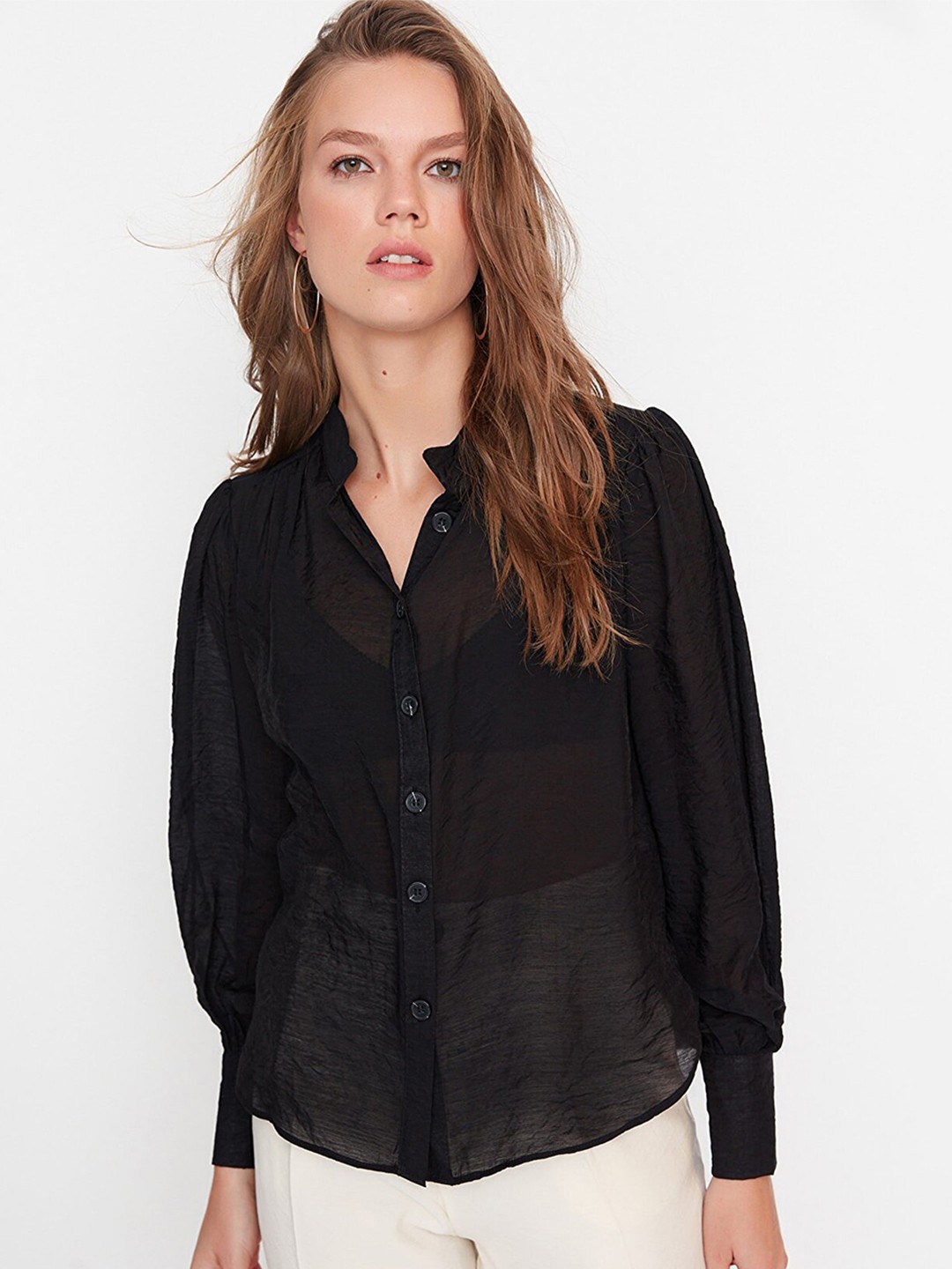 

Trendyol Women Semi Sheer Casual Shirt, Black