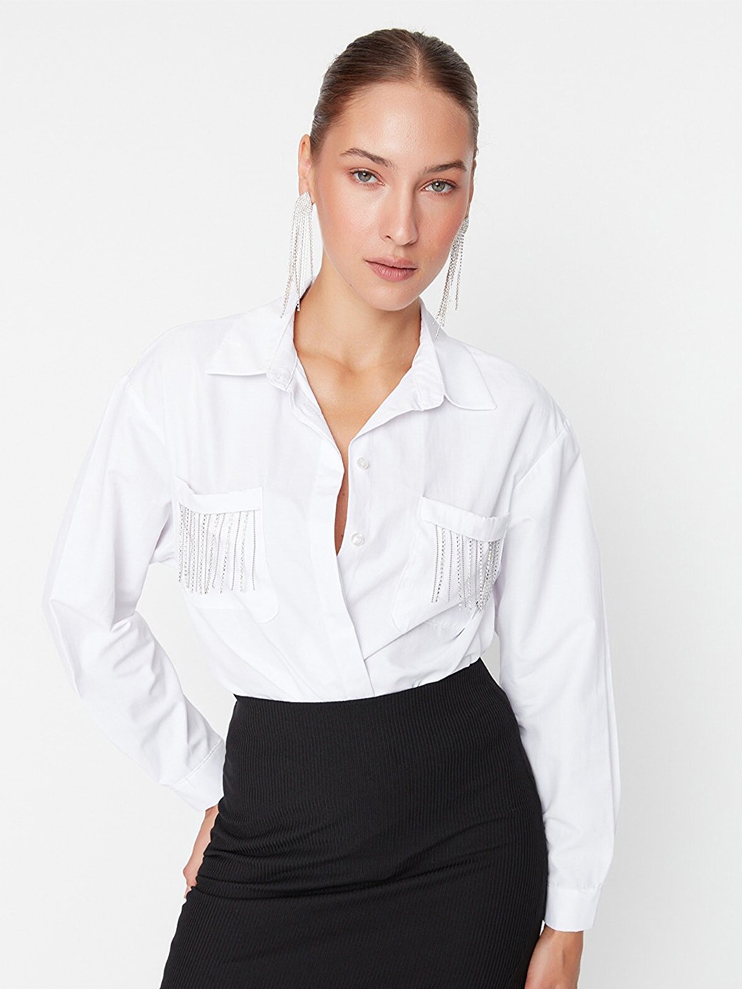 

Trendyol Women Cotton Casual Shirt, Off white