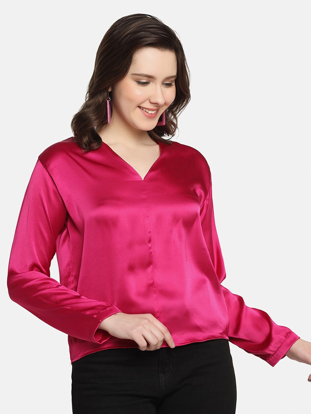 

SAKIA Women Casual Satin Shirt, Fuchsia