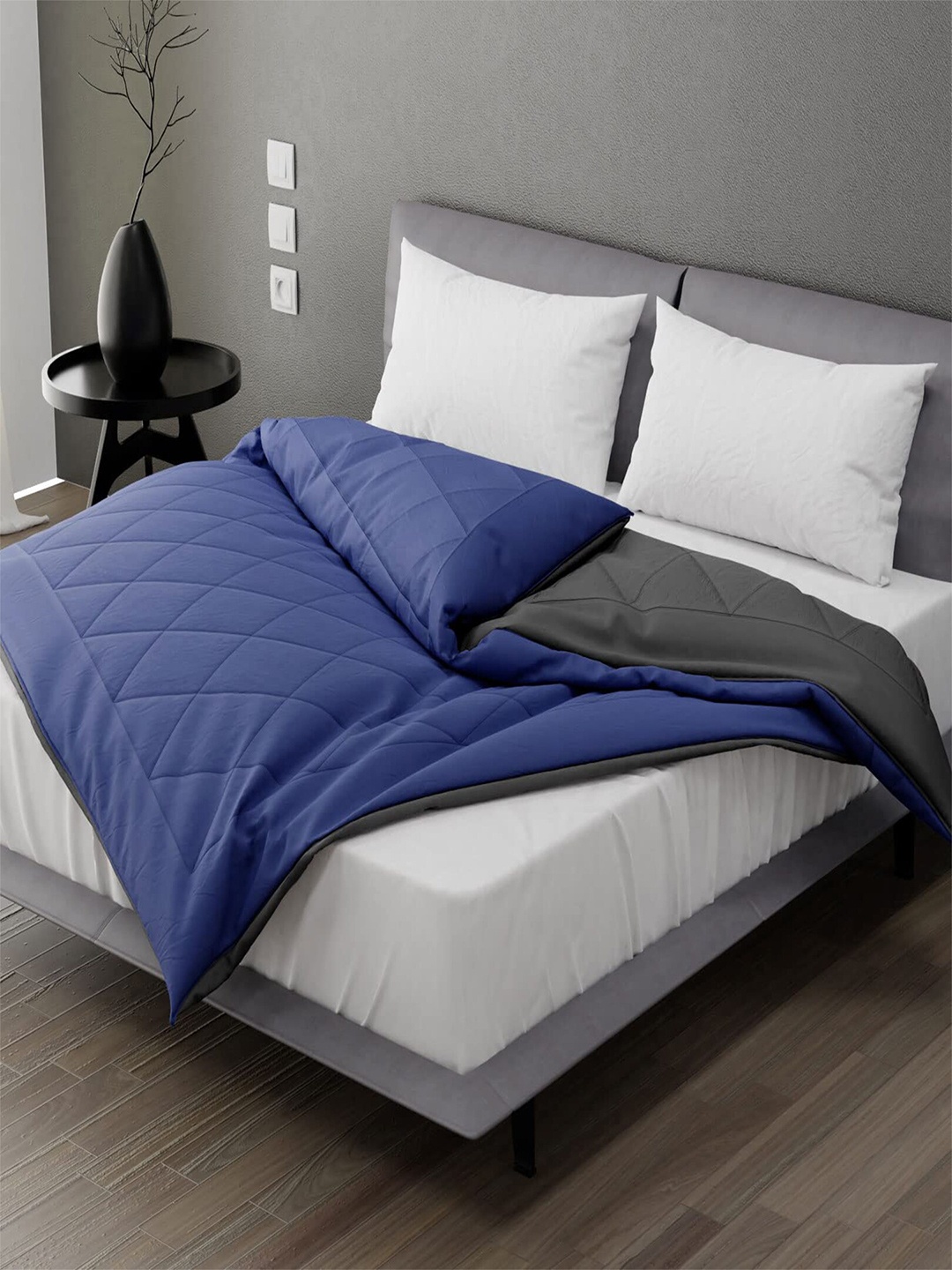 

Hammer Home Navy Blue & Grey Striped Microfiber AC Room Reversible Double Bed Comforter