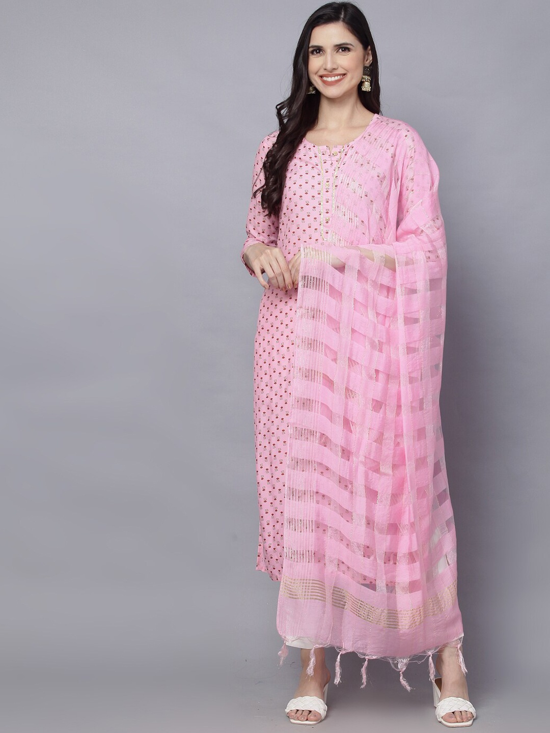 

MAAND Women Floral Printed Kurta with Trousers & With Dupatta, Pink