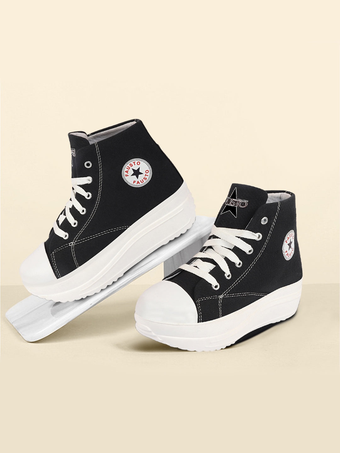 

FAUSTO Women Lightweight Mid Top Canvas Sneakers, Black