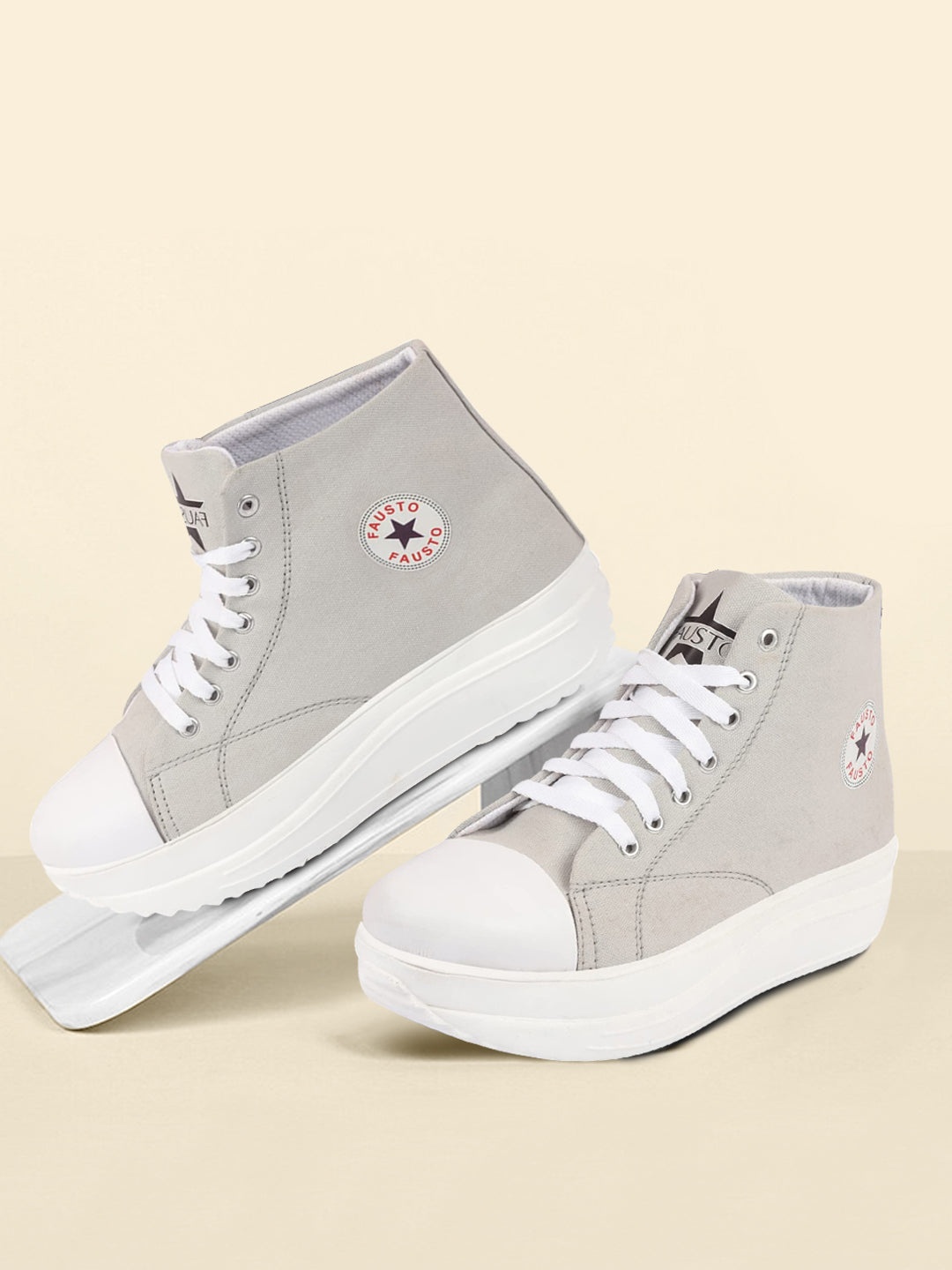 

FAUSTO Women Lightweight Mid Top Canvas Sneakers, Grey