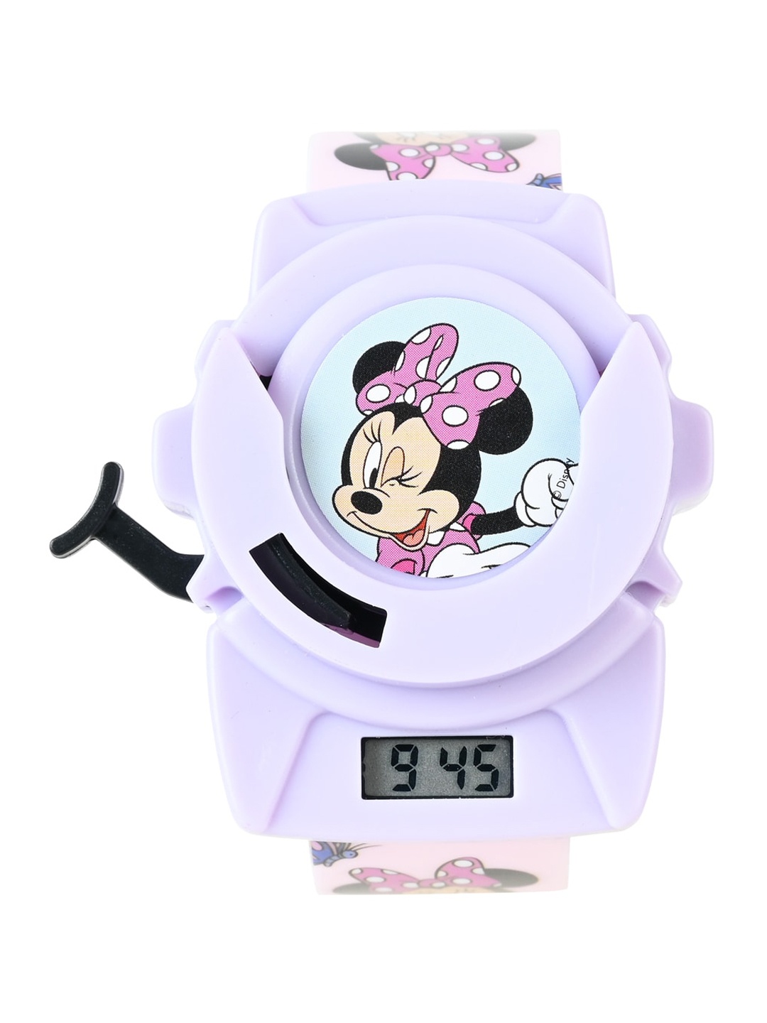 

Marvel Kids Minnie Printed Straps Digital Multi Function Disc Shooter Watch, Lavender