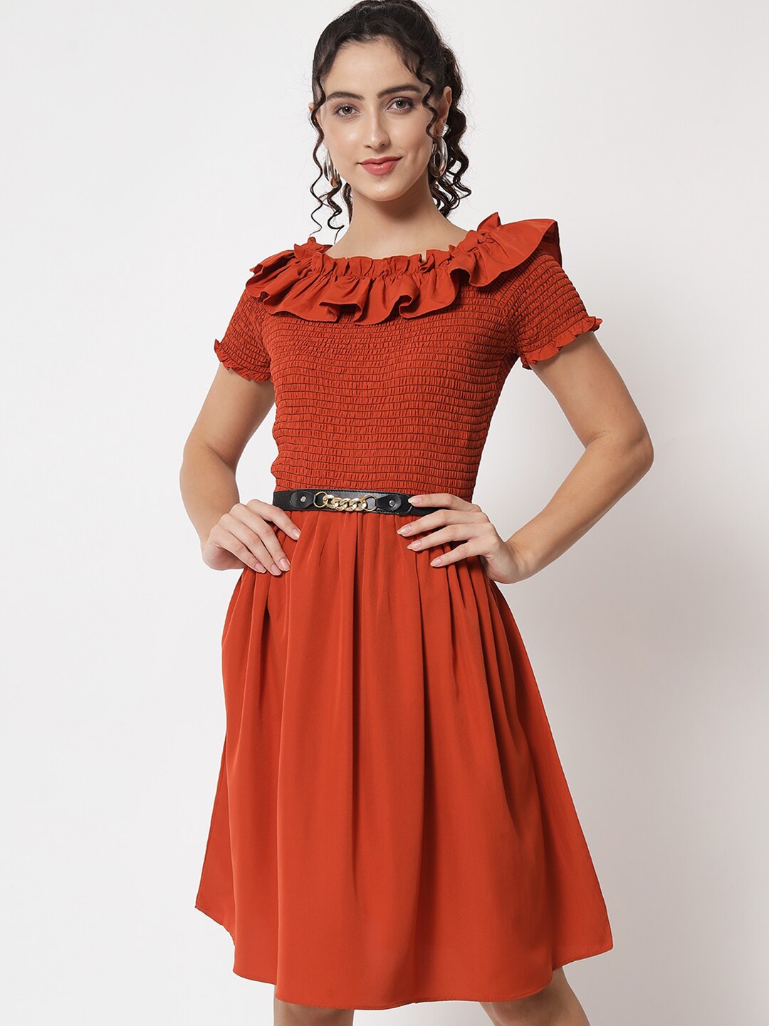 

Kannan Smocked Crepe Dress, Rust