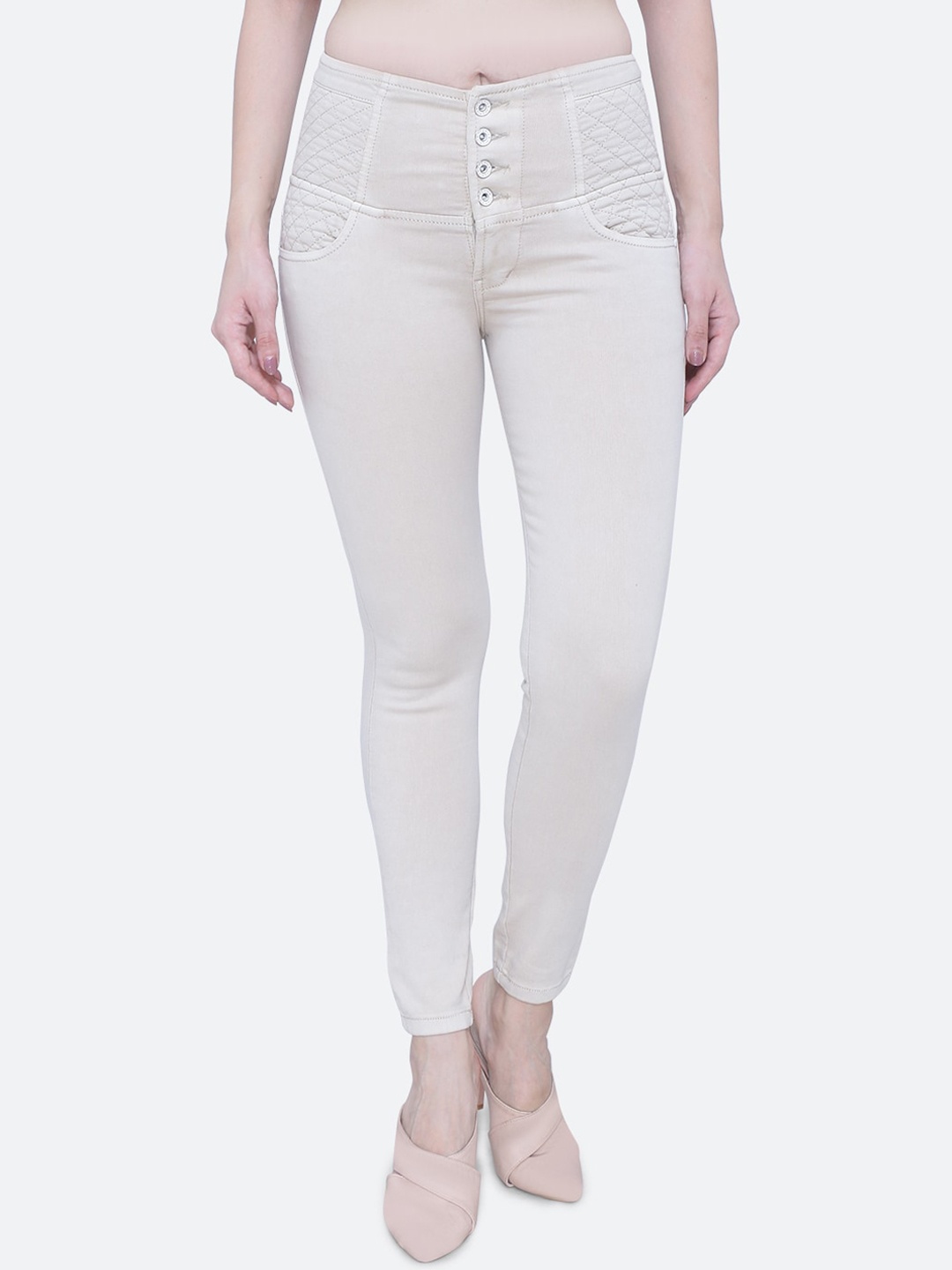 

FCK-3 Women Vegas Skinny Fit High-Rise Stretchable Jeans, Beige