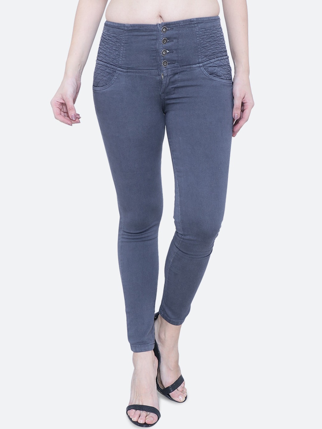

FCK-3 Women Vegas Skinny Fit High-Rise Low Distress Stretchable Jeans, Grey