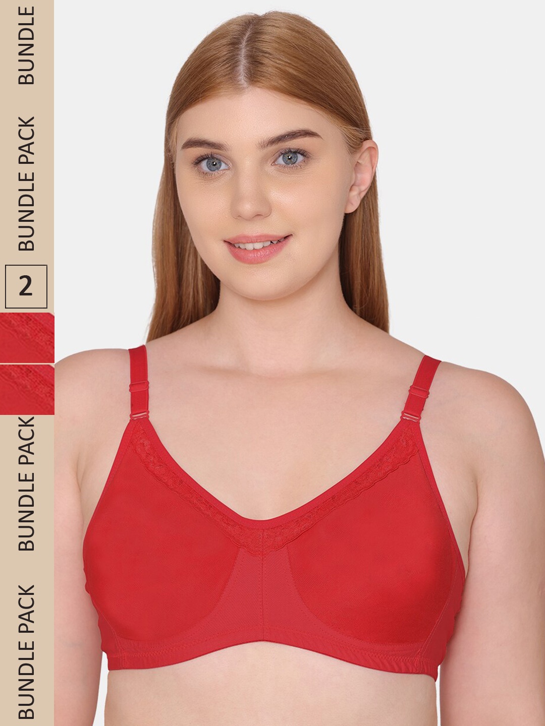 

Souminie Pack of 2 Seamless Non-Padded Bra SS-17-2PC-RD_NS, Red